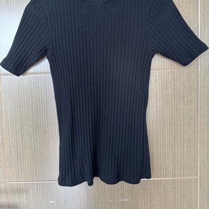 LOFT Petite Black Ribbed Mock Neck Top - XXSP
